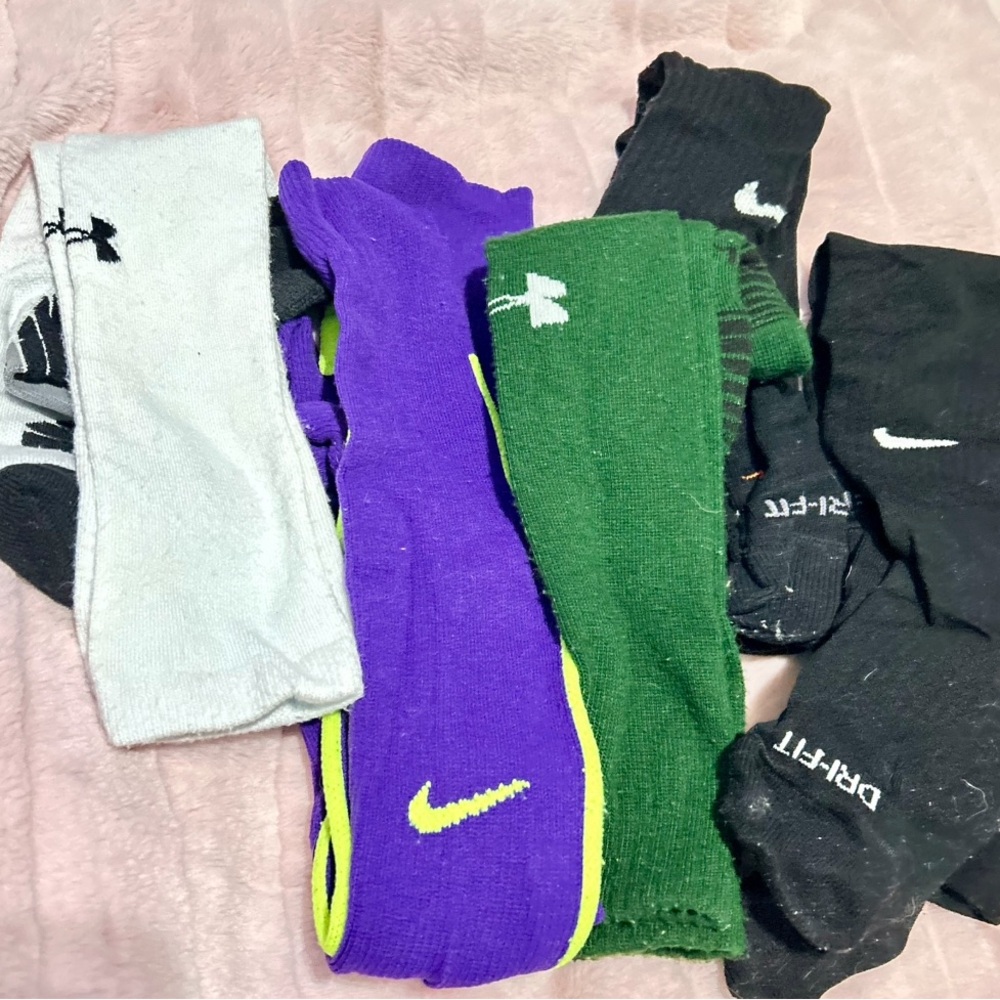 Nike and Under Armour Socks - Black, Gray, Purple, Green               5 Pairs